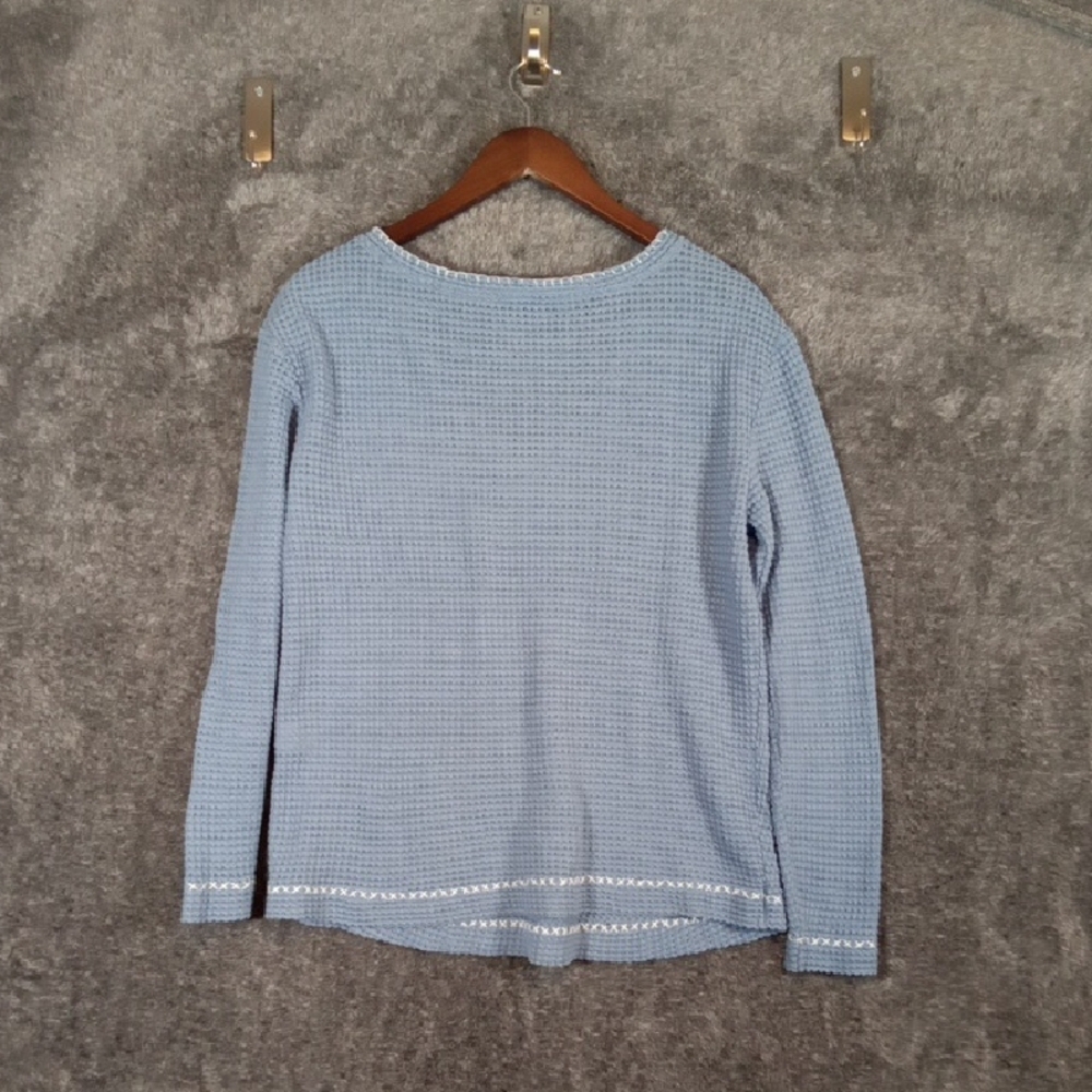 Sundance V Neck Blue  Long Sleeve Waffle Knit Size Medium Women - Picture 4 of 6